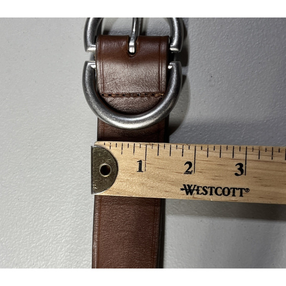 LOFT Leather Belt Womens Large Brown Silver Tone Buckle and Keeper Made in USA - Picture 6 of 8